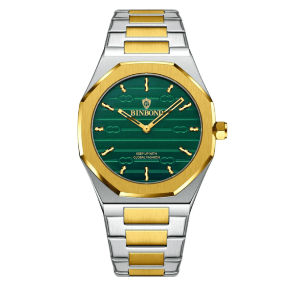 01: BINBOND 818 Golden Green | Brand Casual Men’s Quartz Watch Octagonal Waterproof Night Light Luxurious And Fashionable