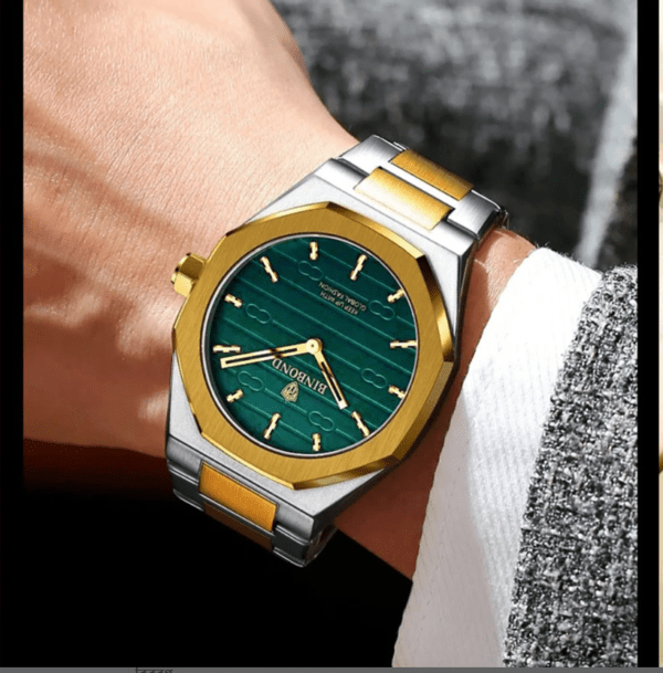 01: BINBOND 818 Golden Green | Brand Casual Men’s Quartz Watch Octagonal Waterproof Night Light Luxurious And Fashionable - Image 4