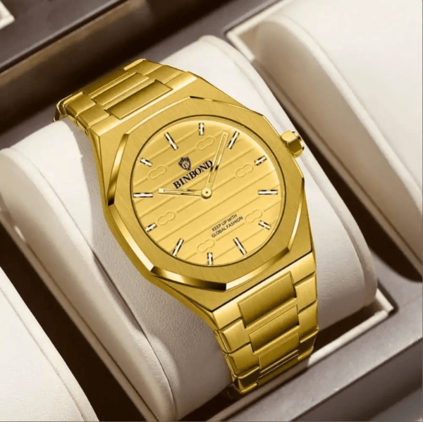 06: BINBOND 818 Full Golden | Brand Casual Men’s Quartz Watch Octagonal Waterproof Night Light Luxurious And Fashionable - Image 3