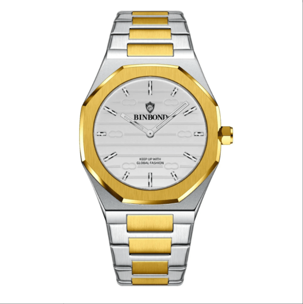 08: BINBOND 818 Golden white | Brand Casual Men’s Quartz Watch Octagonal Waterproof Night Light Luxurious And Fashionable