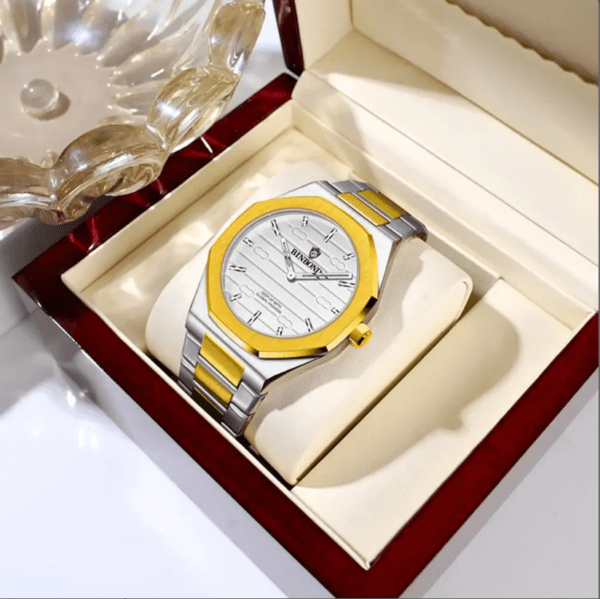 08: BINBOND 818 Golden white | Brand Casual Men’s Quartz Watch Octagonal Waterproof Night Light Luxurious And Fashionable - Image 3