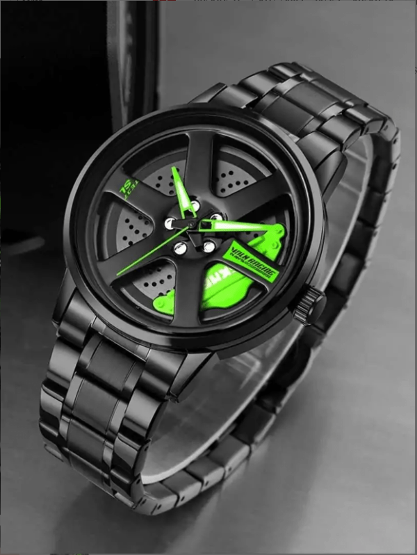 16.SKMEI 1787 Green Black | Rotation Wheel Stainless Steel Quartz Watch For Men