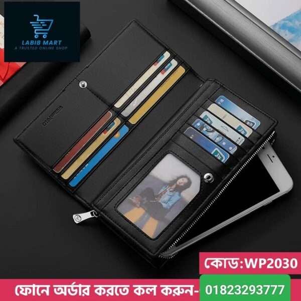 03: WP2030-Black| WilliamPolo High Quality Large Capacity Cow Leather Zipper Wallets for Men - Image 5