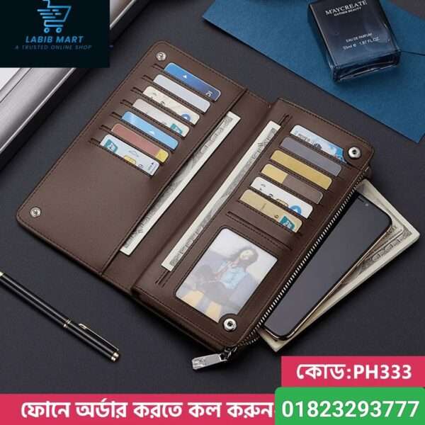 05: PH333-Brown| WILLIAMPOLO Luxury RFID long Genuine Leather Card Holder - Image 4