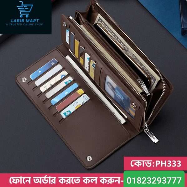 05: PH333-Brown| WILLIAMPOLO Luxury RFID long Genuine Leather Card Holder - Image 5